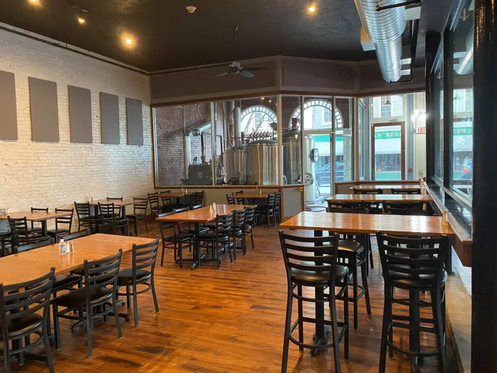 Looking towards front with back wall at Fat Chad's Brewing.