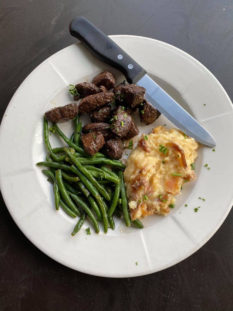 Louis Lipps Beef Tips with Green Beans and Potatoes.