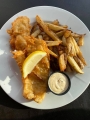 Haddock Dinner with French Fries at Fat Chad's Brewing.