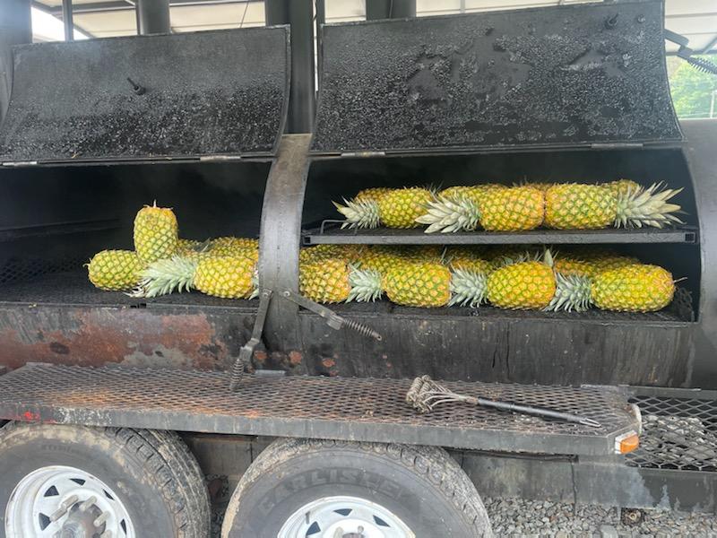 Pineapples in a smoker.